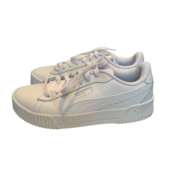 Puma Carina Crew Sneakers Womens 8 White Leather Low Top Cushioned Comfort - Picture 5 of 10
